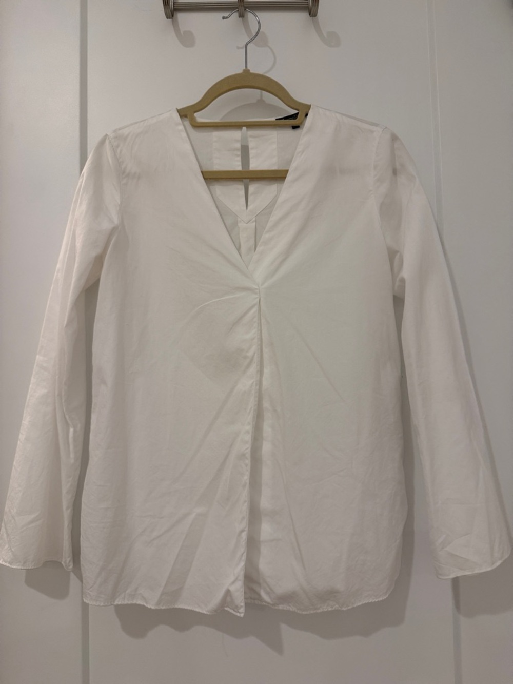 Massimo Dutti White V-Neck Long Sleeve Blouse